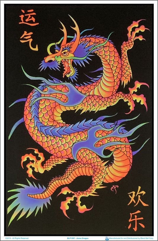 Asian Dragon - Flocked Blacklight Poster