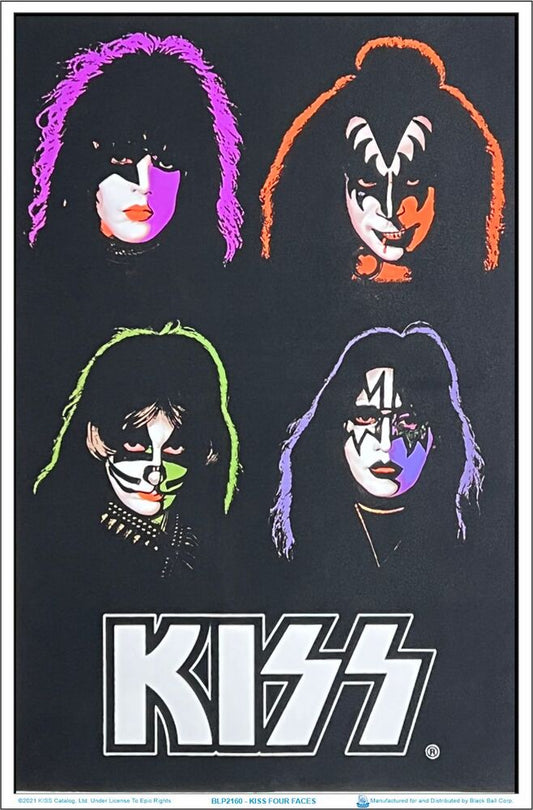 Kiss - 4 Faces - Flocked Blacklight Poster
