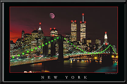 New York Brooklyn Bridge Moon